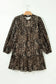 Brown Leopard Print Long Sleeve Short Shift Dress