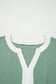 Smoke Green Color Block Patchwork V Neck Embroidered Puff Sleeve Babydoll Blouse
