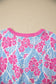 Rose Floral Print Ruffled Color Block Trim Half Sleeve Blouse
