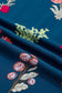 Blue Floral Print Gathered Neckline 7/8 Sleeve Casual Midi Dress