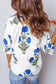 Green Casual Wild Flower Print V Neck 3/4 Sleeve Blouse