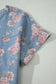 Sky Blue Floral Denim Short Sleeve Top Loose Shorts 2pcs Set