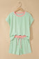 Clearly Aqua Soft Ribbed Color Block Trim Casual Short Set