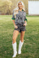 Green Damask Print Ruffled Color Block Detail Half Sleeve Blouse