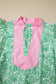Pink Floral Print Color Block Patchwork V Neck Short Sleeve Midi Dress