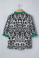 Green Damask Print Ruffled Color Block Detail Half Sleeve Blouse