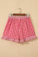 Red Gingham Print Ruffle Striped Detail Lace Tie Shorts
