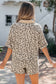 Khaki V Neck Collar Leopard Printed 2pcs Short Set