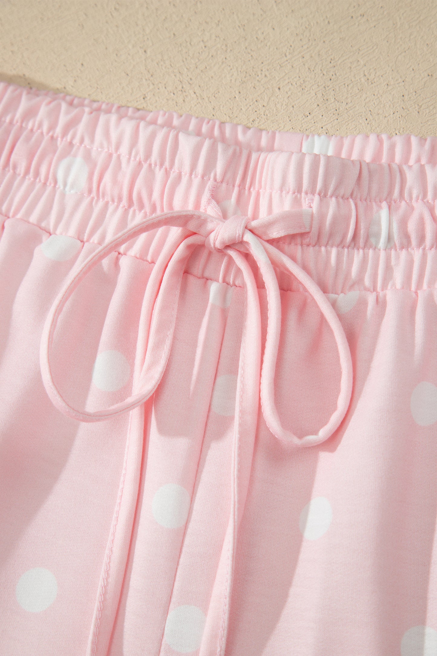 White Exposed Seam Detail Polka Dot Loose Tee Drawstring Shorts Set