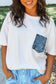 Sail Blue Color Block Chest Pocket Patched Casual Short Sleeve Top