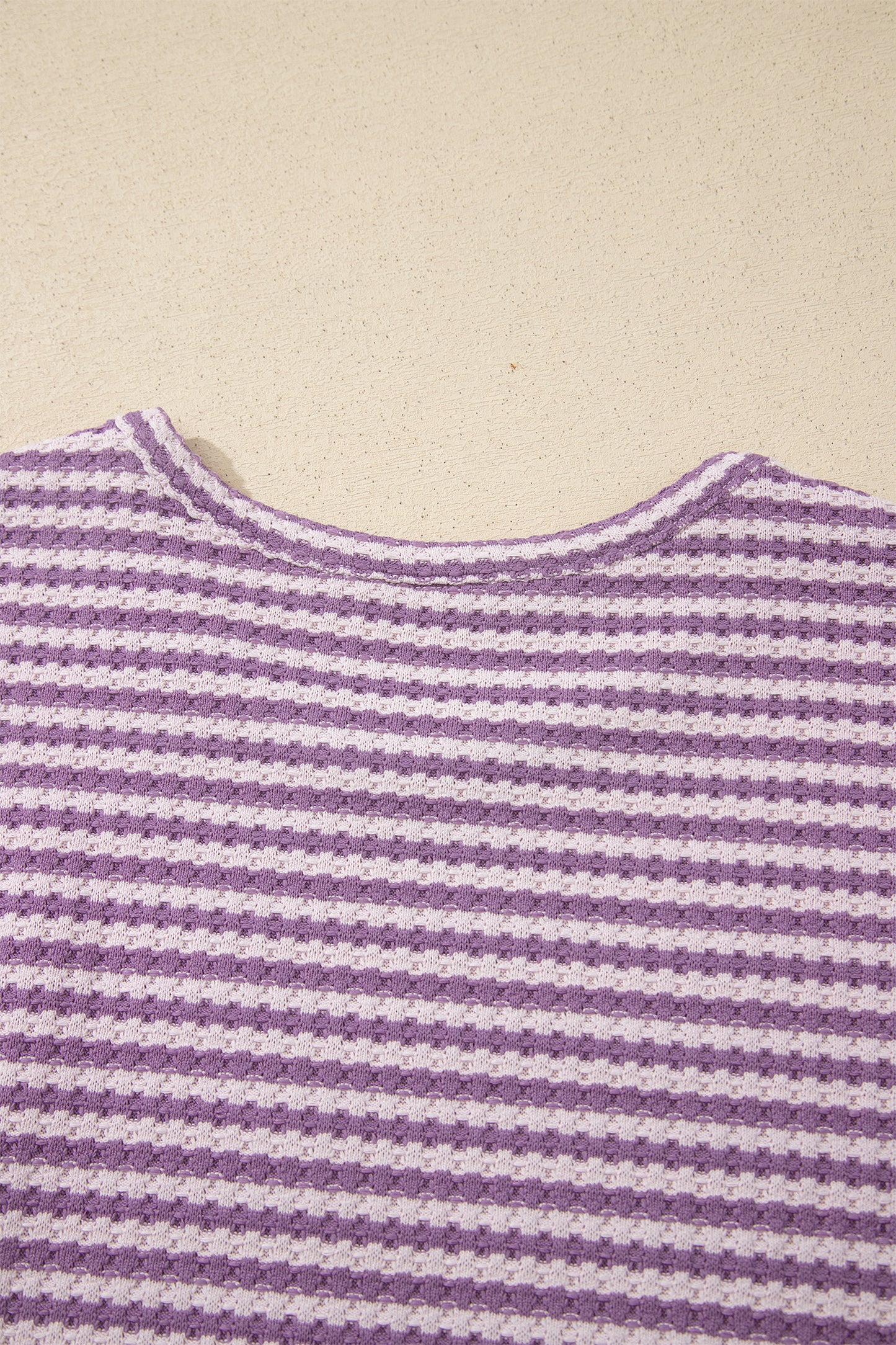 Brown Stripe Breathable Textured Knit Short 2pcs Set