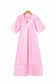 Pink Stripe V Neck Short Sleeve Shift Long Dress