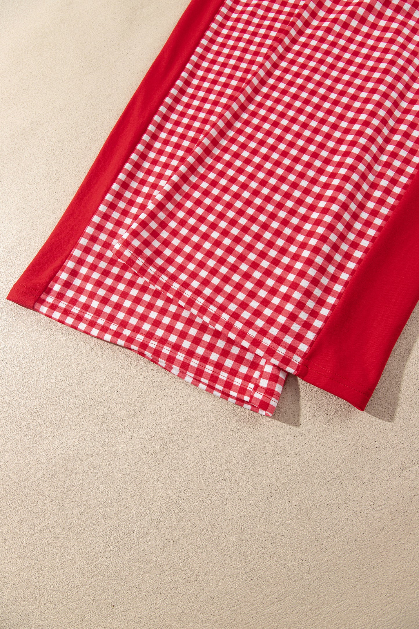 Red Color Block Plaid Patchwork Long Sleeve Pullover Wide Leg Pant Set
