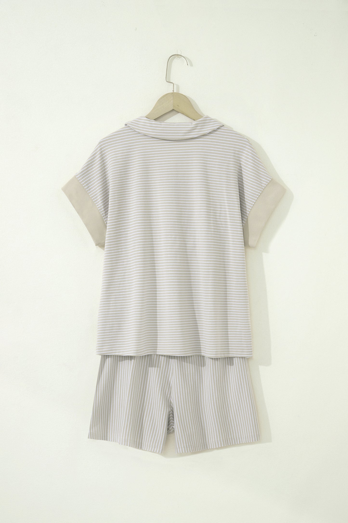 Purple Stripe Dolman Sleeve Polo Shirt and Drawstring Shorts Set