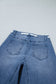 Beau Blue Solid Patchwork Grommet Tie Waist Loose Ankle-Length Jeans