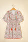 Pink Floral Print Tassel Tie V Neck Scalloped Detail Loose Mini Dress
