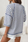 Pink Stripe Textured Knit Split Hem Half Sleeve Loose Top