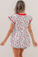 Red Sunflower Printed Contrast Trim V Neck Flutter Sleeve Blouse
