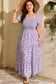 Purple Plus Size Floral Print Square Neck Smocked Maxi Dress