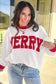 Beige Color Block Trim Merry Slogan Pullover Sweatshirt