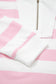 Pink Stripe Color Block Patchwork Zip Long Sleeve Top Elastic Waist Pants Set