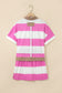 Rose Stripe Colorblock Trim Polo Tee Drawstring Mini Skirt 2pcs Set