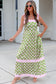 Green Floral Print Striped Detail Knot Straps Maxi Dress