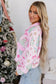 Pink Cute Christmas Print Collar Half Button Loose Sweatshirt