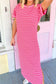 Rose Stripe Striped Short Sleeve Scalloped Trim Side Slit T-Shirt Dress