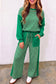 Red Color Block Plaid Patchwork Long Sleeve Pullover Wide Leg Pant Set