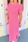 Rose Stripe Striped Short Sleeve Scalloped Trim Side Slit T-Shirt Dress