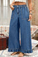 Dirty blue Plus Size Elastic Waist Ruffled Wide Leg Denim Pants