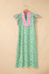 Pink Floral Print Color Block Patchwork V Neck Short Sleeve Midi Dress