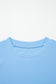 Light Blue Round Neck Textured Contrast Floral Bubble Sleeve Blouse