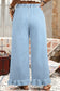 Dirty blue Plus Size Elastic Waist Ruffled Wide Leg Denim Pants