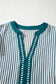 Black Stripe Double Ruffled Short Sleeve Contrast Trim V Neck Midi Dress
