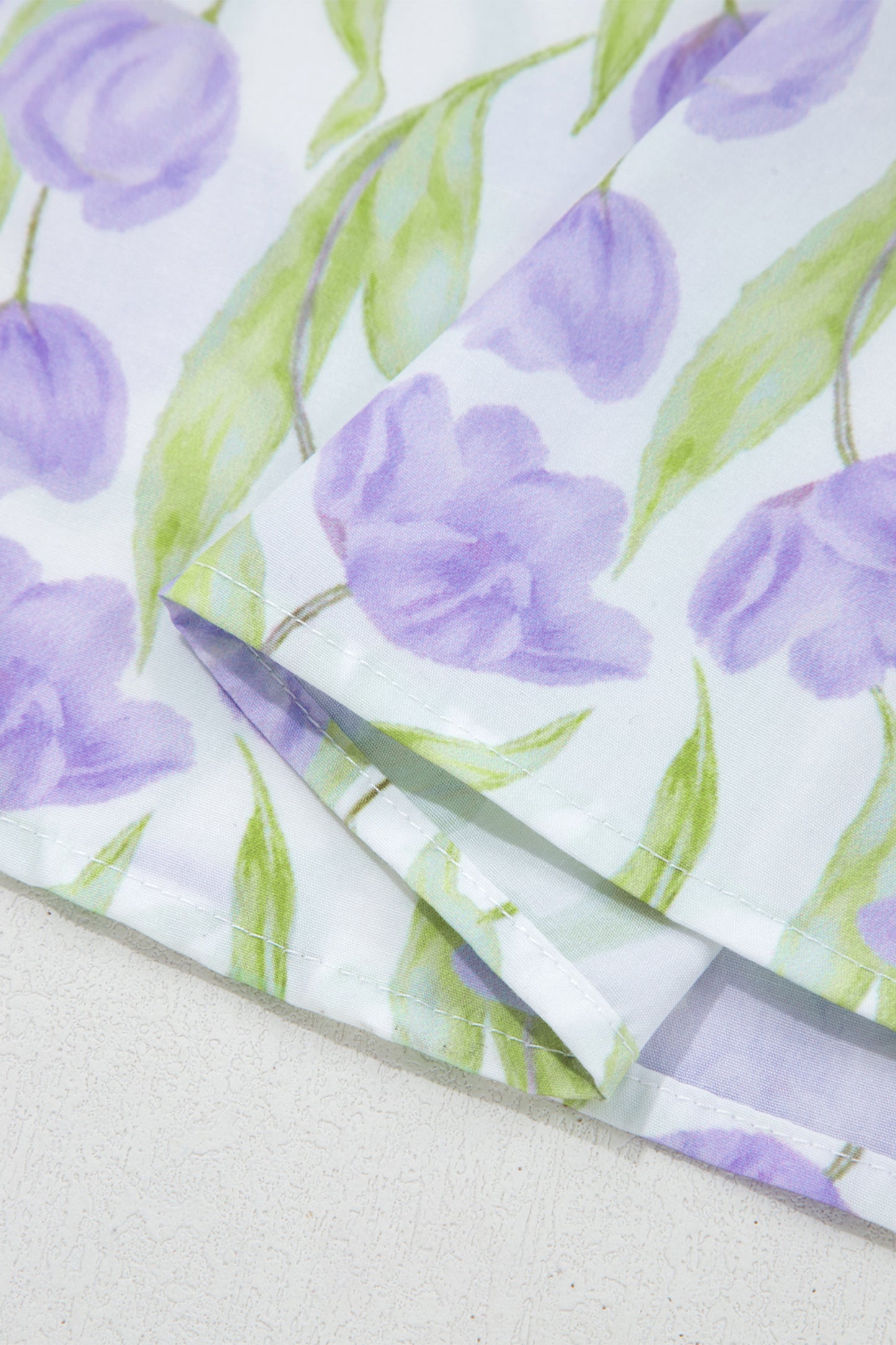 Purple Tulip Floral Print Contrast Trim Midi Dress