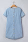 Sky Blue Stripe Buttoned Back T-Shirt Denim Mini Dress