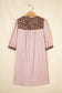 Pink Stripe Square Button Leopard Trim Loose Bracelet Sleeve Shirt Dress