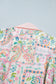 Pink Boho Floral Print Color Block Trim Half Button Belted Mini Dress