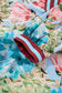 Sky Blue Contrast Trim V Neck Cuffed Bracelet Sleeve Floral Blouse