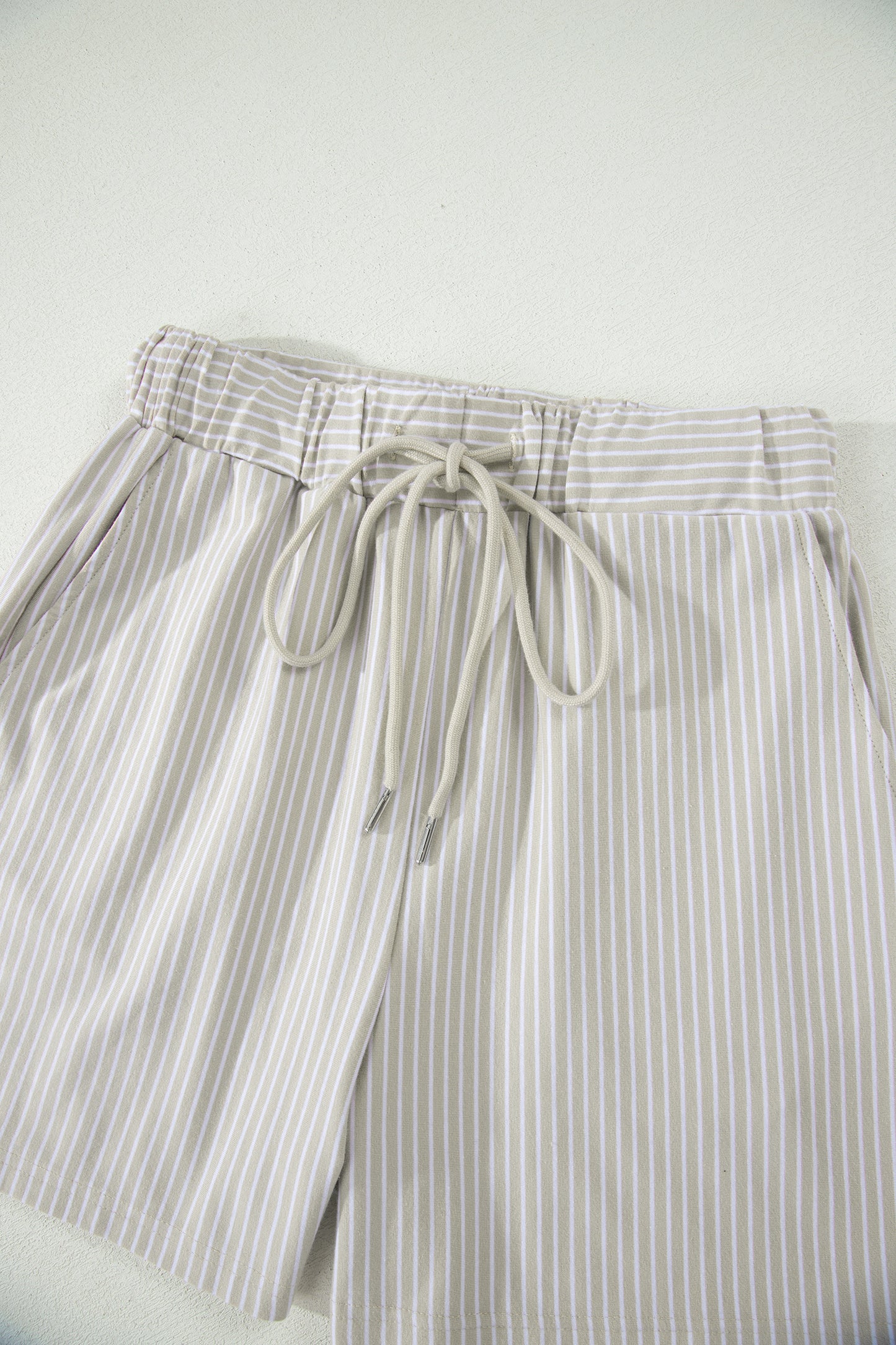 Purple Stripe Dolman Sleeve Polo Shirt and Drawstring Shorts Set