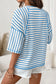 Pink Stripe Textured Knit Split Hem Half Sleeve Loose Top