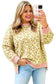 Brown Plus Size Leopard Print Contrast Polka Dot Trim Long Sleeve Top