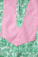 Pink Floral Print Color Block Patchwork V Neck Short Sleeve Midi Dress