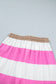 Rose Stripe Colorblock Trim Polo Tee Drawstring Mini Skirt 2pcs Set
