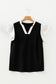 Black Plus Size Contrast Frilled Neckline Ruffled Short Sleeve Ribbed Textured Blouse