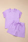 Purple Stripe Dolman Sleeve Polo Shirt and Drawstring Shorts Set