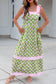 Green Floral Print Striped Detail Knot Straps Maxi Dress
