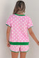 Pink Polka Dot Contrast Edge Casual Short Set